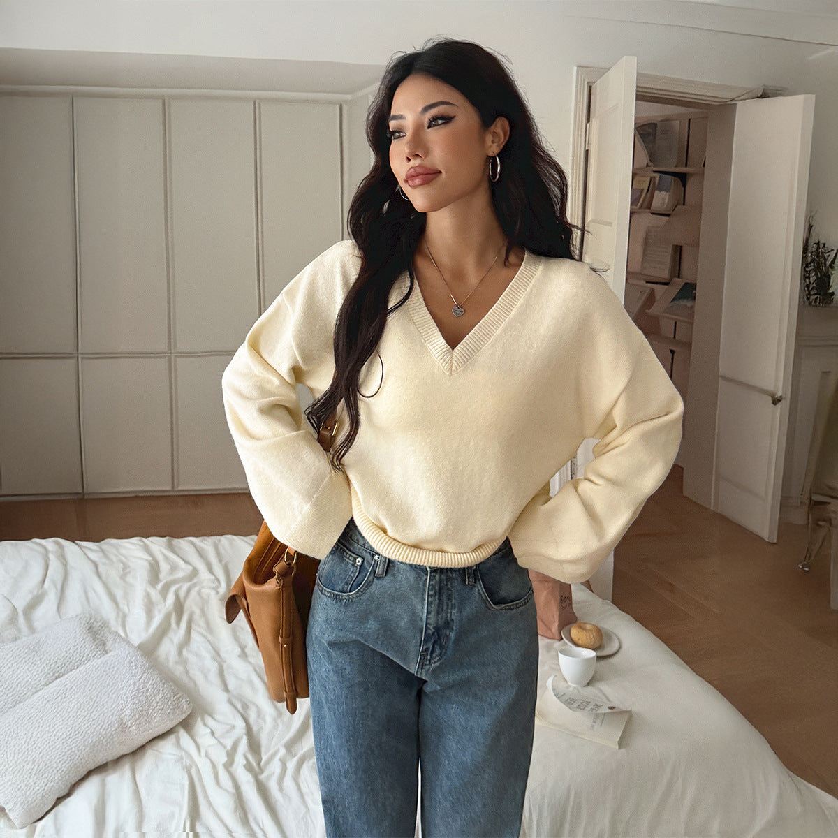 Fashion Solid Color Long Sleeve Sweater For Women
