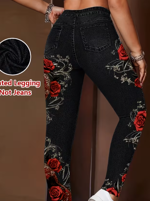 Womens Faux Denim Skinny Leggings With All-Season Prints For Women