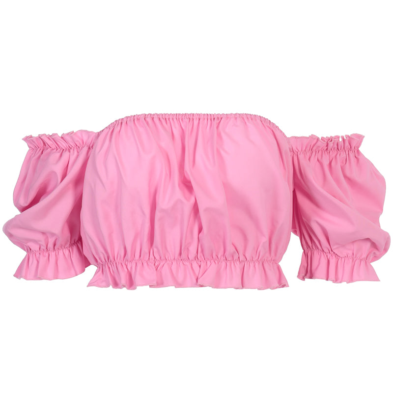 Pink bubble sleeve off shoulder short sleeve