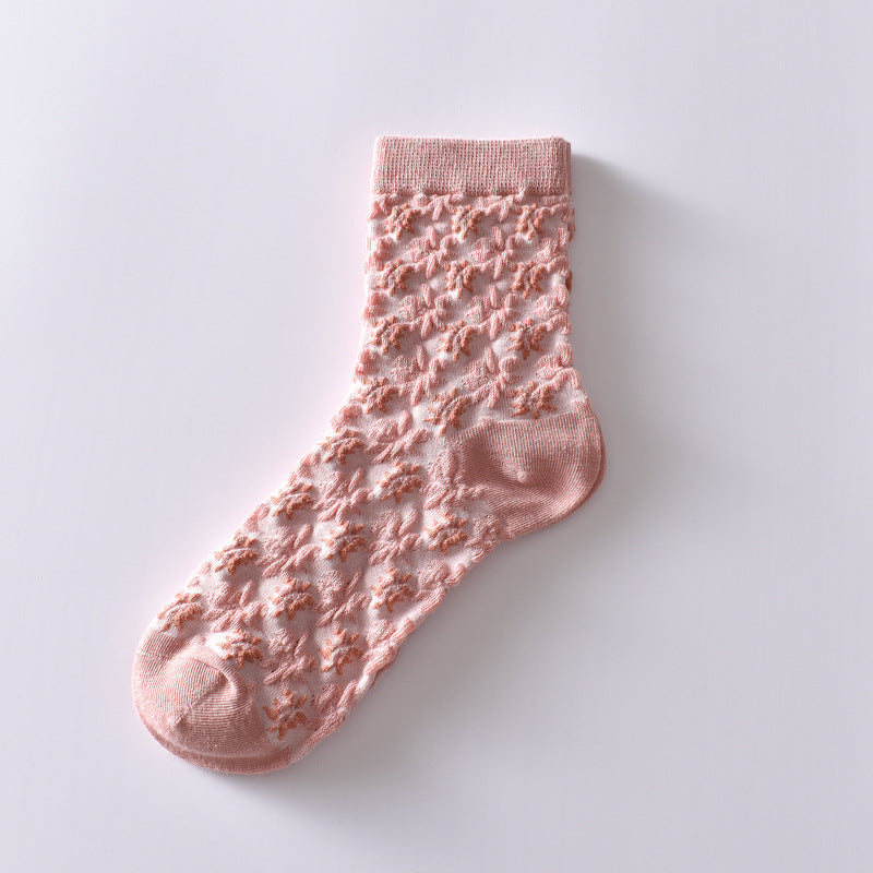 Cotton Pink Autumn And Winter Socks Women's Mid-calf Korean Style