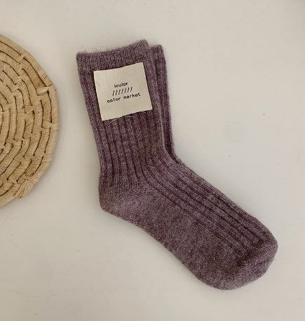 Winter Korean Style Mid Tube Pure Color Thickening Keep Warm Knit Socks