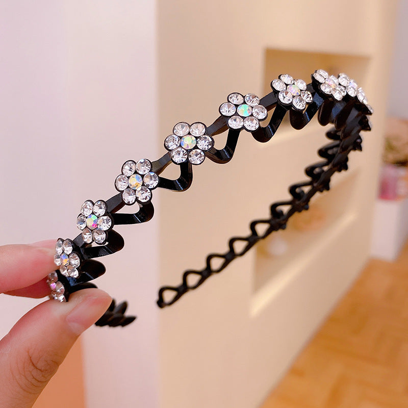 Women's Rhinestone Wavy Thin Edge With Teeth All-match Pressure Hair Non-slip Headband