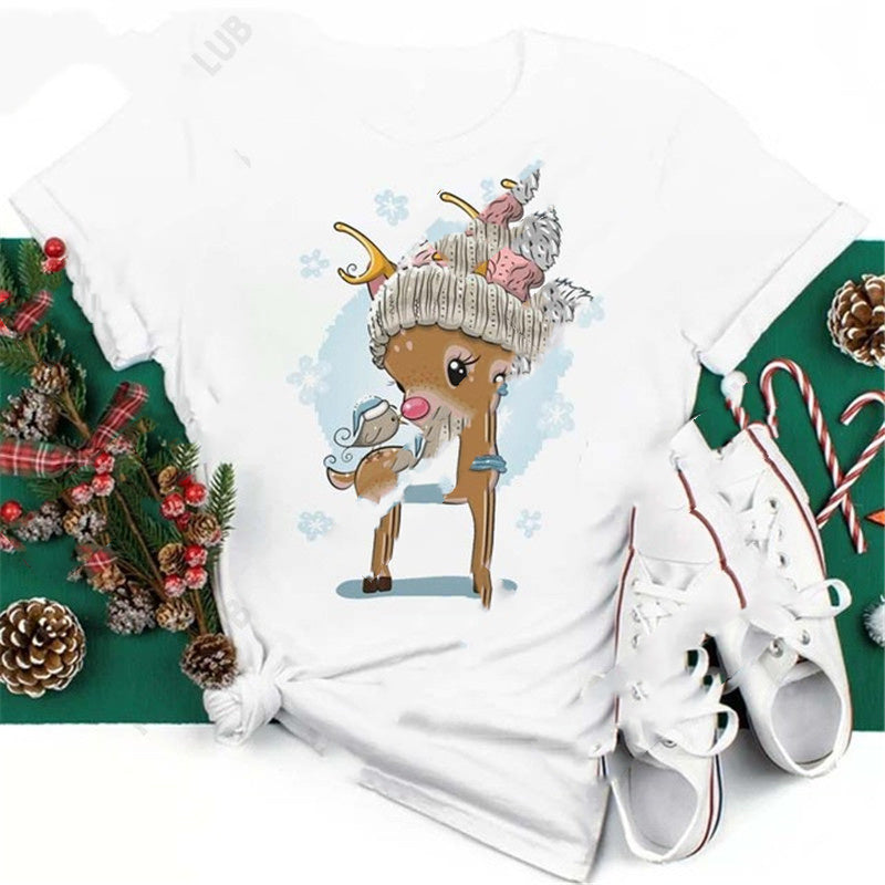 Christmas Penguin Owl Print Women's Black T-Shirt
