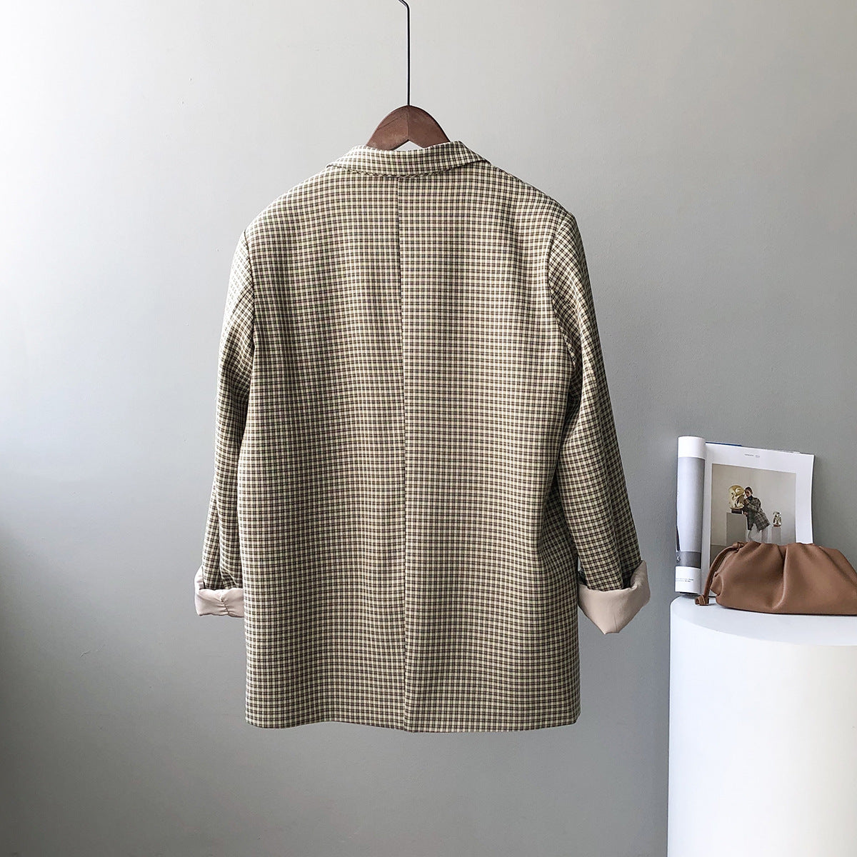 Retro Loose Mid-length Plaid Suit Top