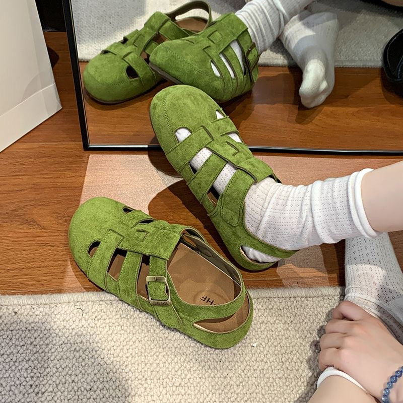 Retro sandaler med lukket tå og tovejs-hulfarvet hjemmesko