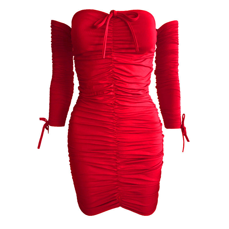 shoulder Long-sleeved Tube Top Sexy Dress 1One-