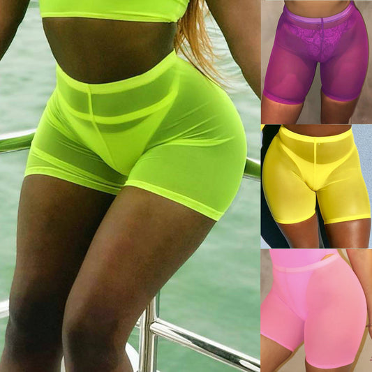 Solid color sheer mesh shorts