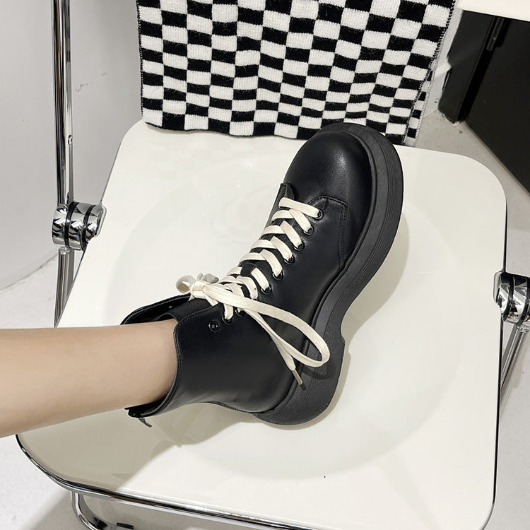 Simple Thick-soled Short Tube Lace-up Women's Boots
