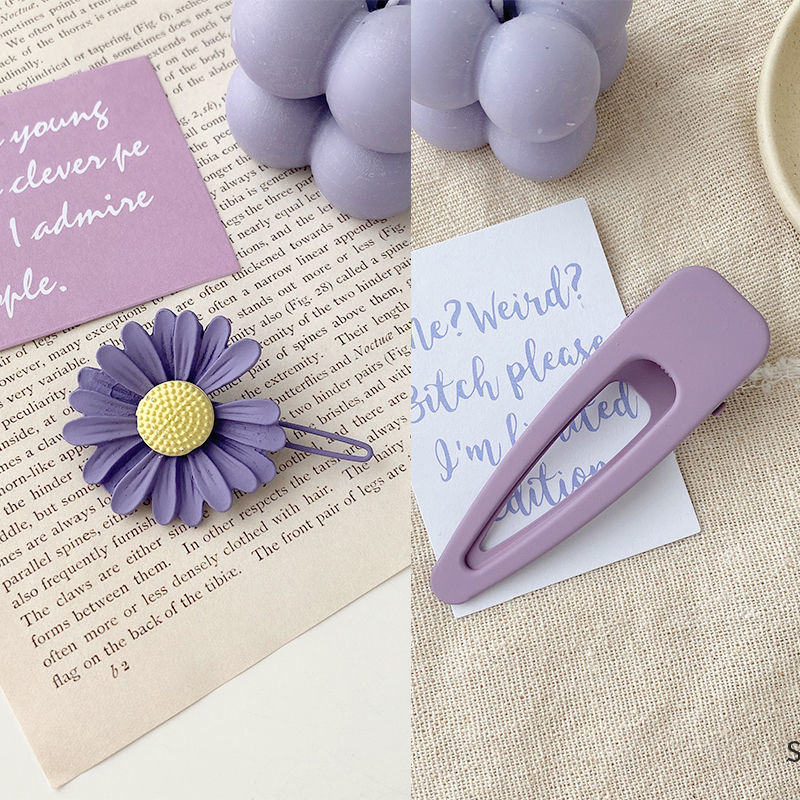 New Purple Girl Heart Pure Color Side Clip Flower Hairpin