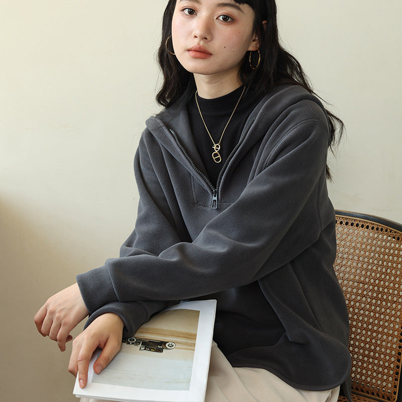 Hooded Loose Thickened Outer Wear Casual Top
