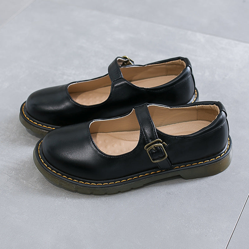 Women's Solid Color Round Head Low-cut Flat Retro Shoes