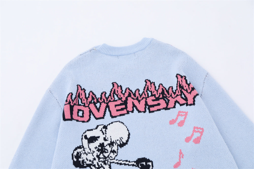 Europæisk og Amerikansk Rock Anime Flammende Jacquard Rundhalset Sweater