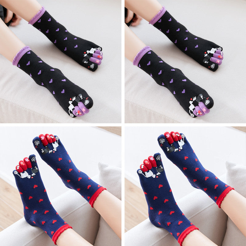 Autumn and Winter Cotton Five-finger Socks Women's Tube