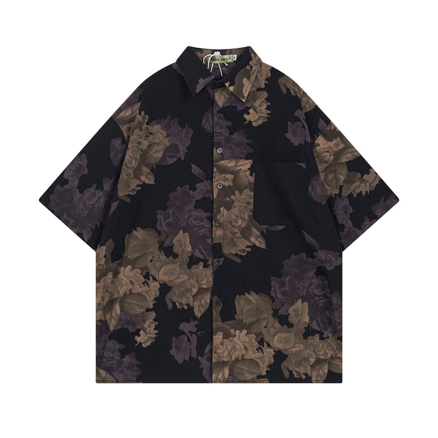 Vintage Leaves Printed Casual Loose Short Sleeves Shirt
