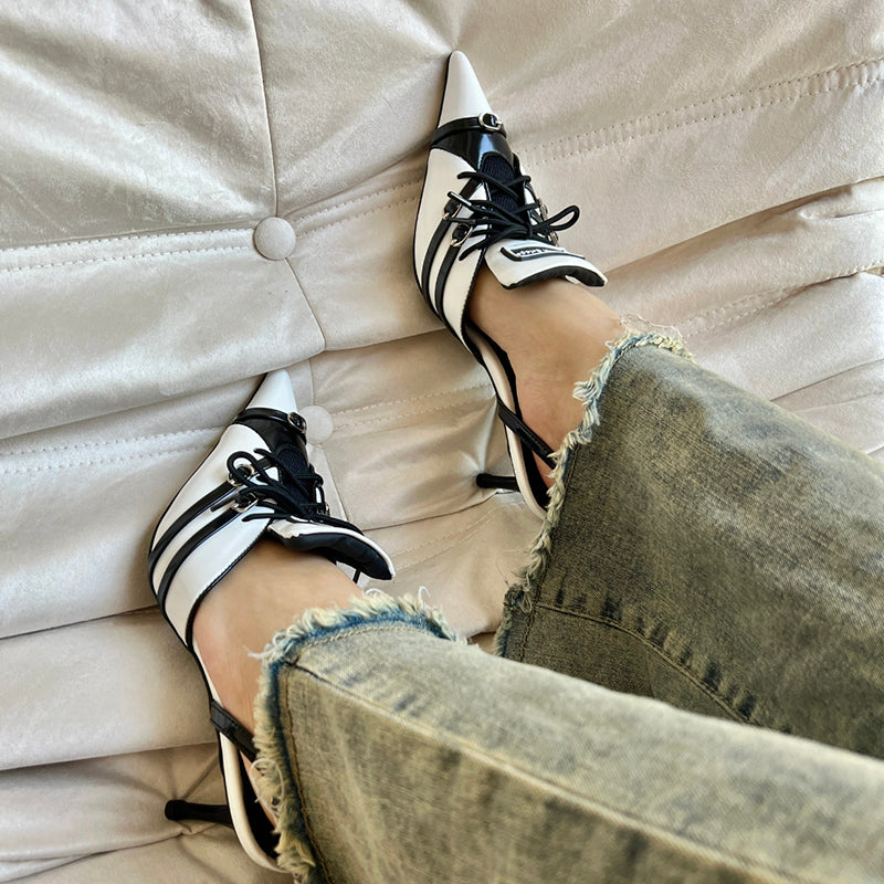 Retro Pointed Stiletto Heel Hollow Patent Leather Sandals For Women