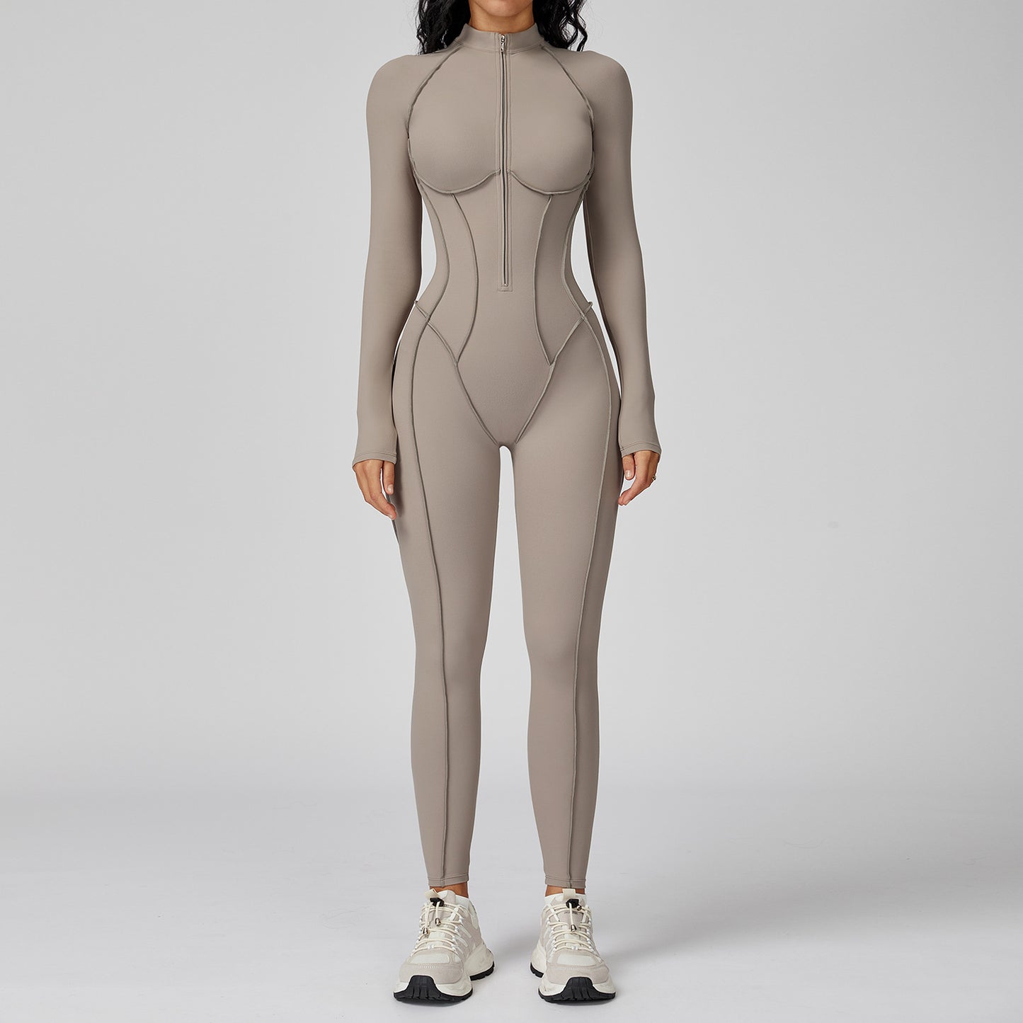 High-intensity Sports Contrast Color Stand-up Collar Jumpsuit