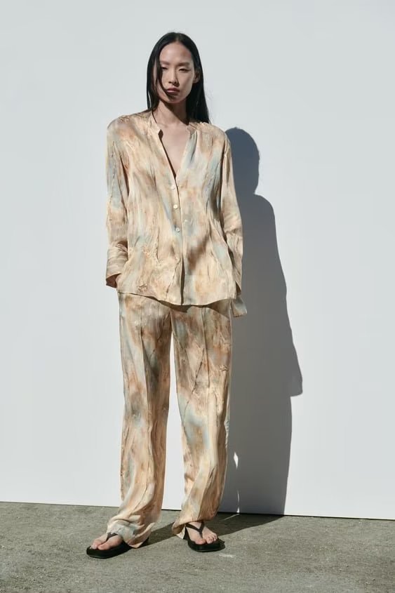 Fashion Simple Asymmetric Tie-dye Printed Shirt Straight-leg Pants Suit