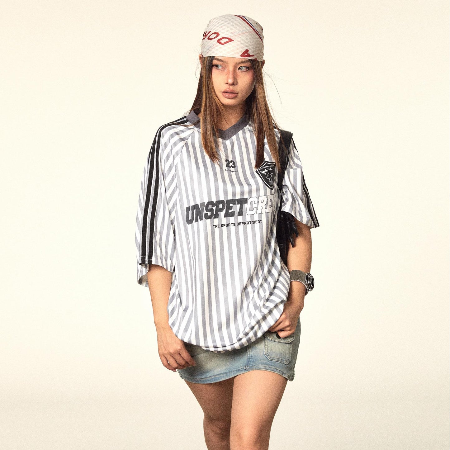 Stribet Jersey T-shirt med Retro Kontrastfarver
