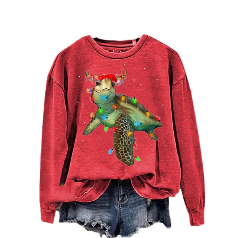Dametrøje 3D Digital Jule-serie Printet Rundhals Sweatshirt