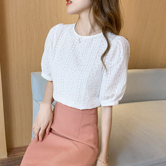 Retro French Small  Puff Sleeve Top
