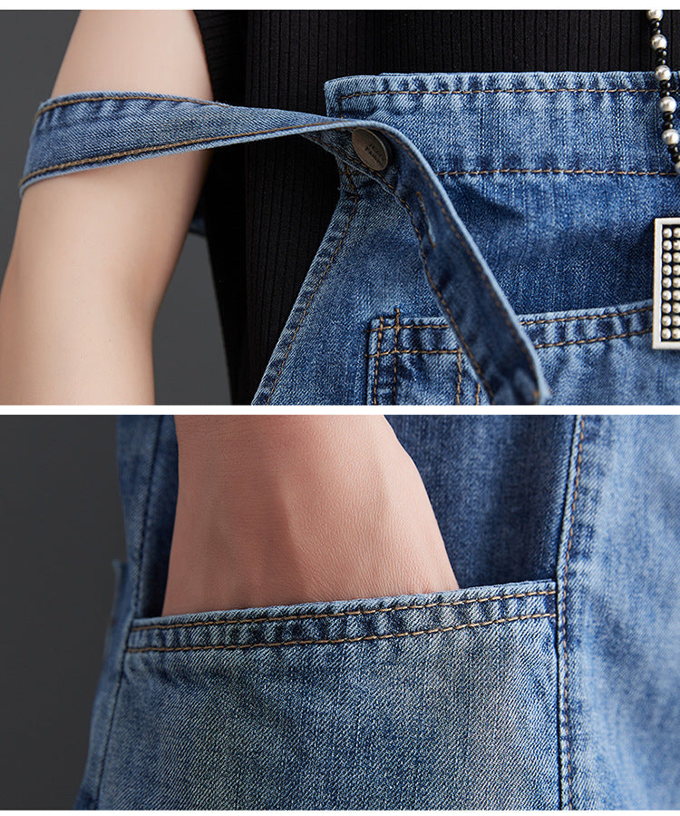 Dame Tynde Mode Casual Denim Overalls Shorts