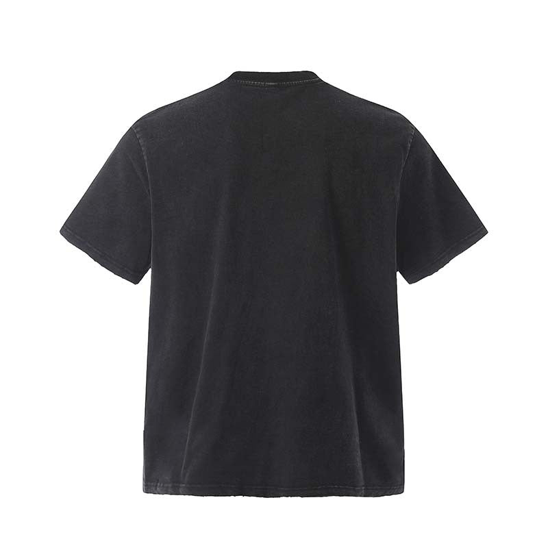 National Fashion American Washed Old Character Letter Print Short-sleeve