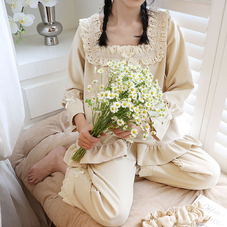 Thickened Sweet Princess Pajama Set Warm Loungewear For Home