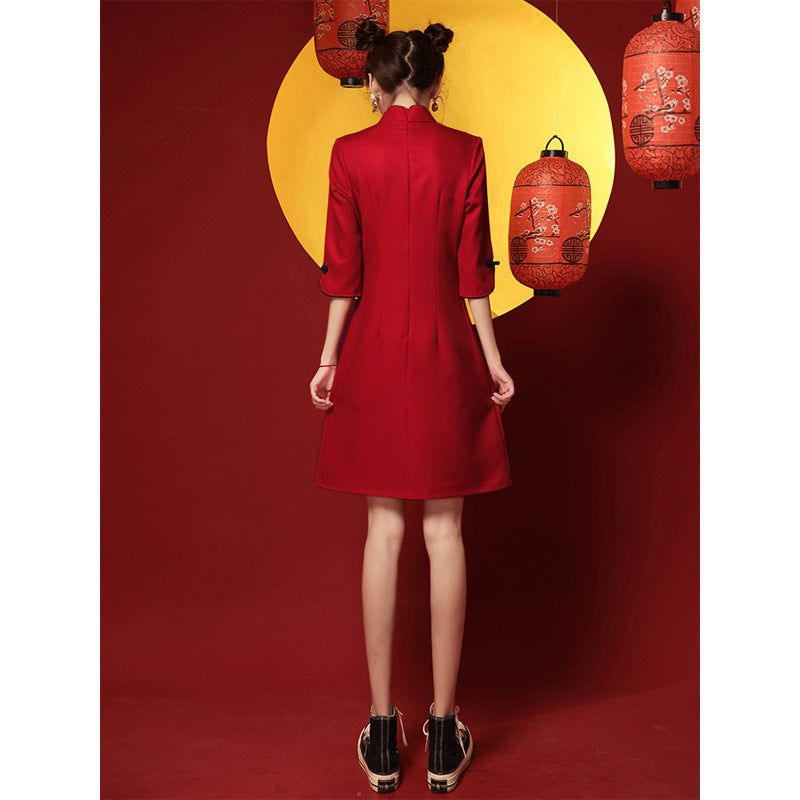 Womens Long-Sleeve Retro Casual Printed Dress