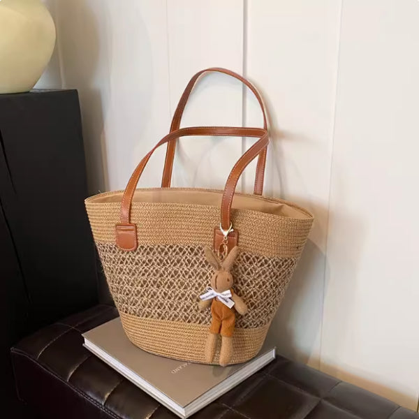 Tote Strand Stor Kapacitet Vævet Skuldertaske Rattan Vævet