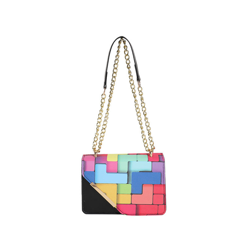 Western Style Chain Women's Fashion Color Contrast Crossbody