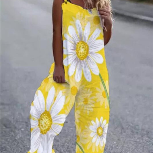Printed Suspenders Casual Jumpsuit Beach Pants