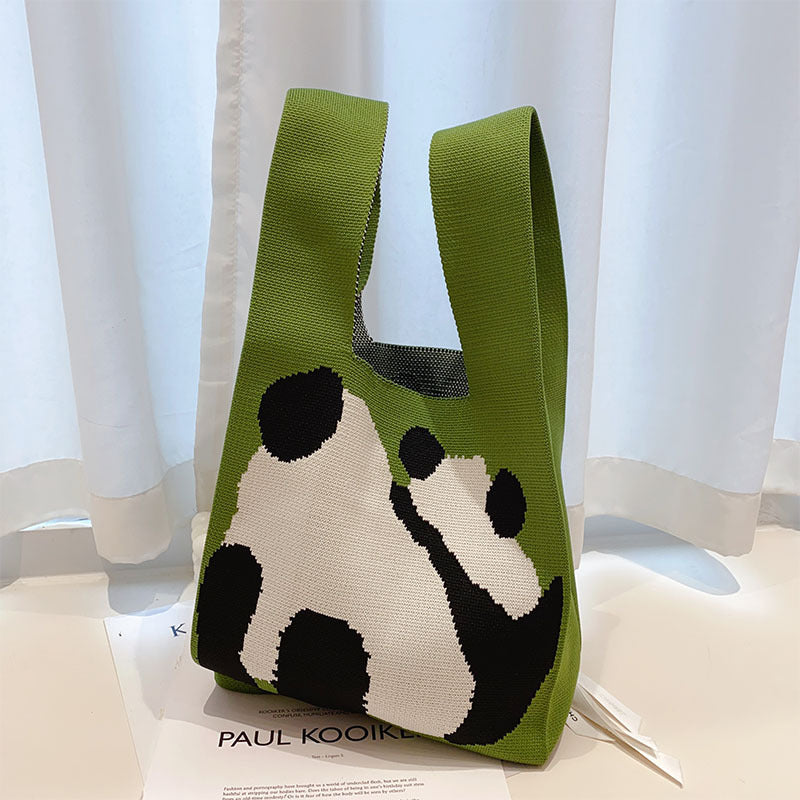 Cute Panda Large Knitted Bag Woven Portable Casual Vest