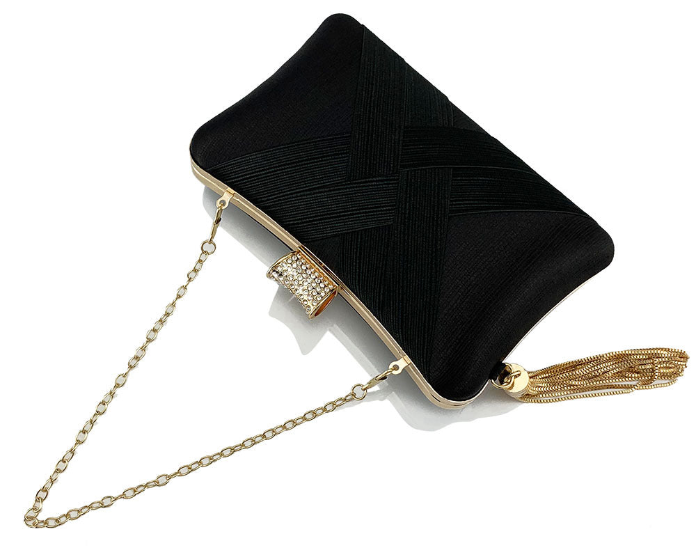 Fringed Metal Braided Diamond Buckle Banquet Evening Clutch Shoulder Bag