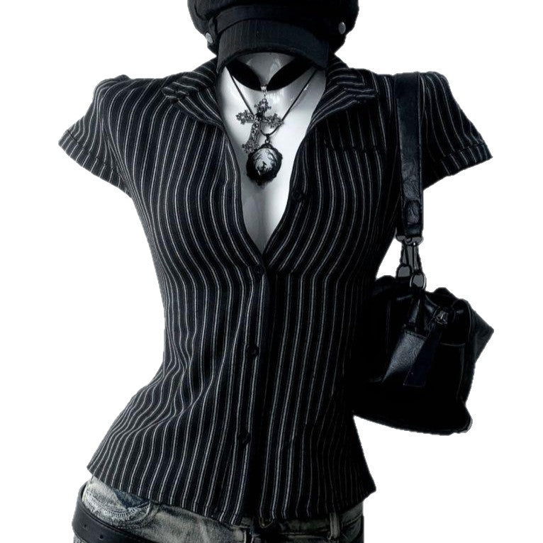 Slimming POLO-collar Button-up Cardigan With Short Sleeves