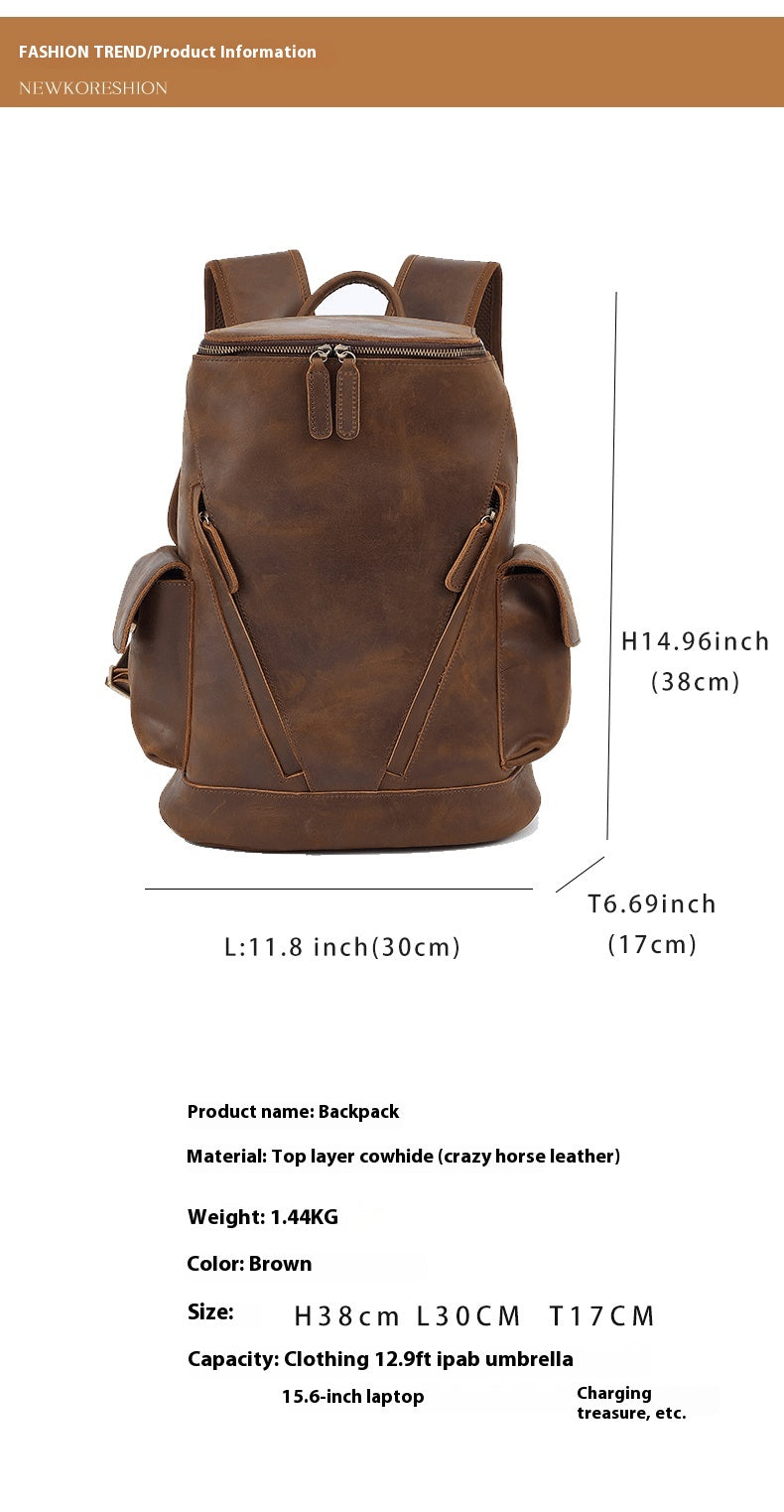 Men's Leisure Travel Large Capacity First Layer Leather Backpackage