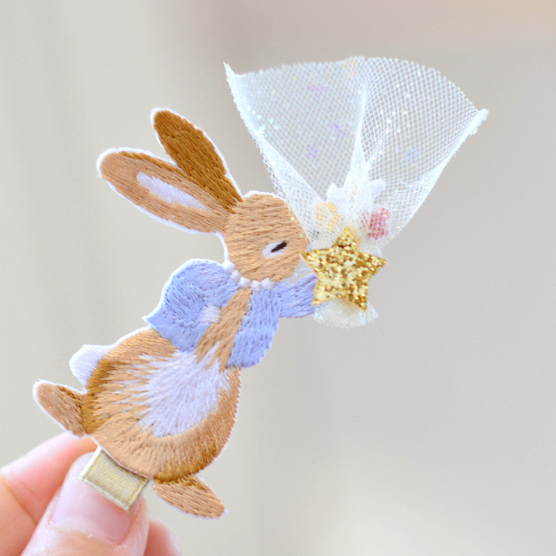 Summer Pendant Embroidered Rabbit Panda Barrettes Bow Hair Accessories