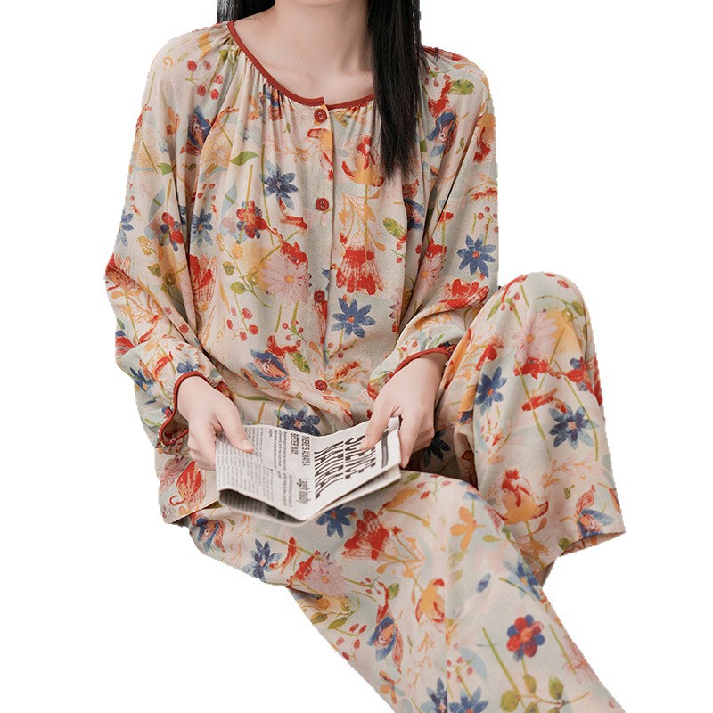 Løstsidende Loungewear Sæt til Kvinder med Lange Ærmer, Lange Bukser og Print