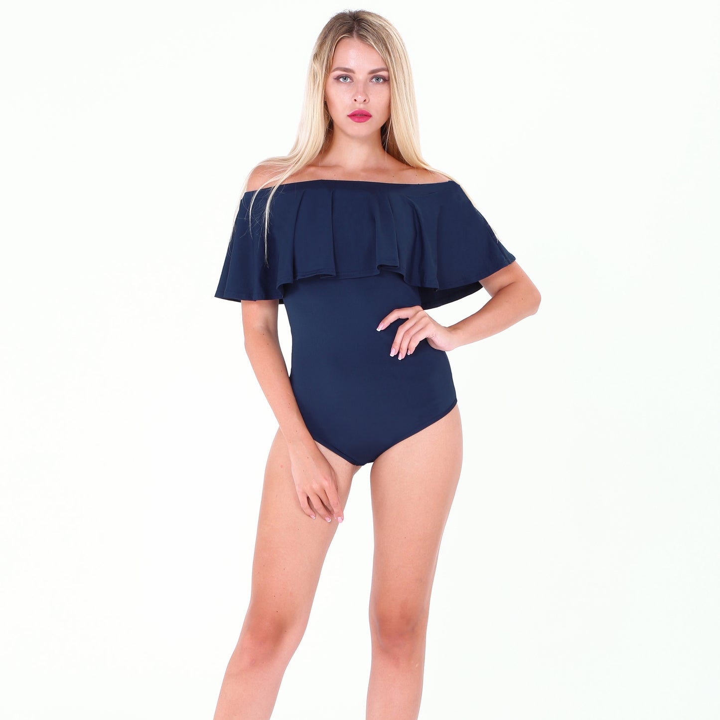 Women's Simple Solid Color Ruffle Tight One Piece Swimsuit