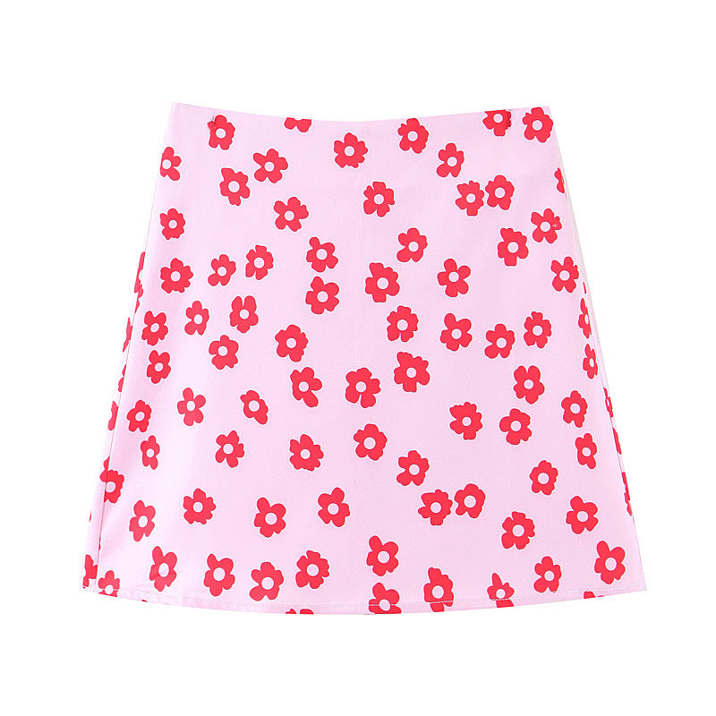 European And American Satin Flowered Skirt