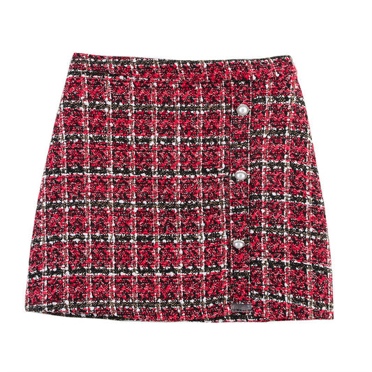 Women's Versatile Pearl Button Coarse Floral Plaid Half Skirt