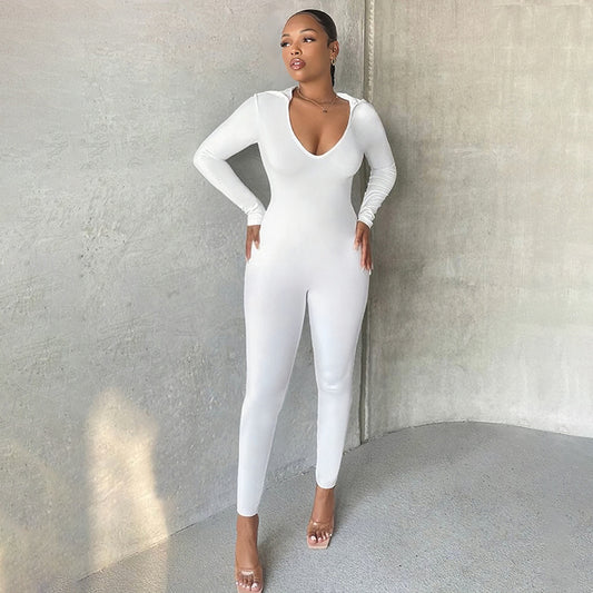 Long Sleeve Solid Color One-piece Trousers