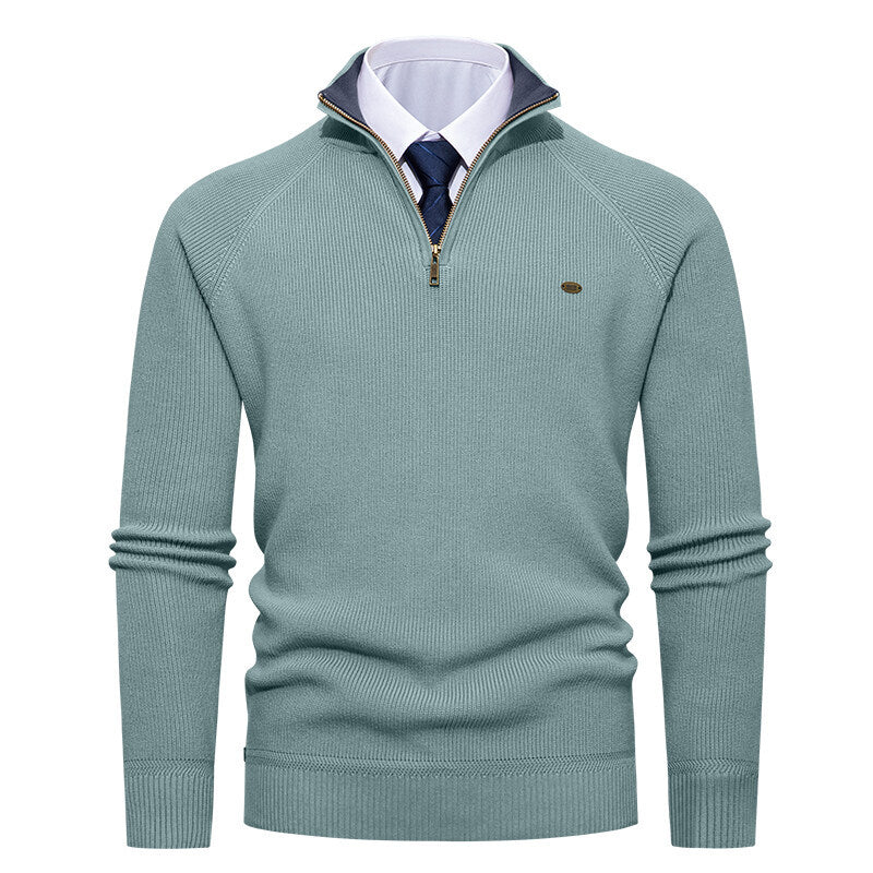 Men's Half-Zip Stand Collar Solid Color Casual Knit Sweater