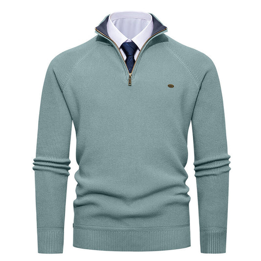 Men's Half-Zip Stand Collar Solid Color Casual Knit Sweater