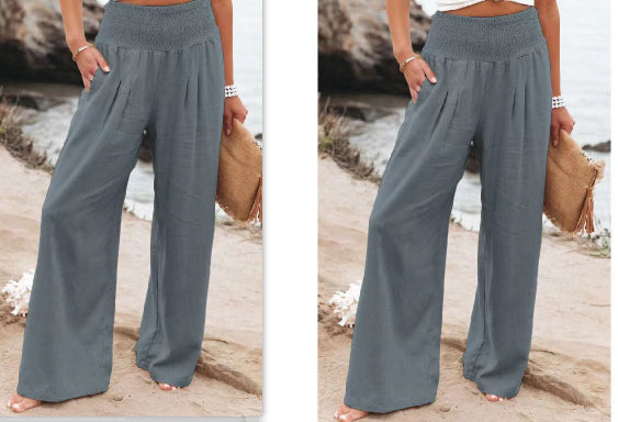 Women's Pants Casual Wide Leg Cotton Linen Loose Trousers