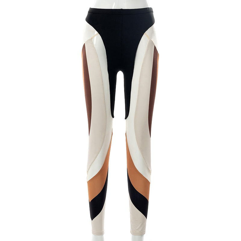 Fashion Women's Printed High Waist Slim Fit Casual Patchwork Pants