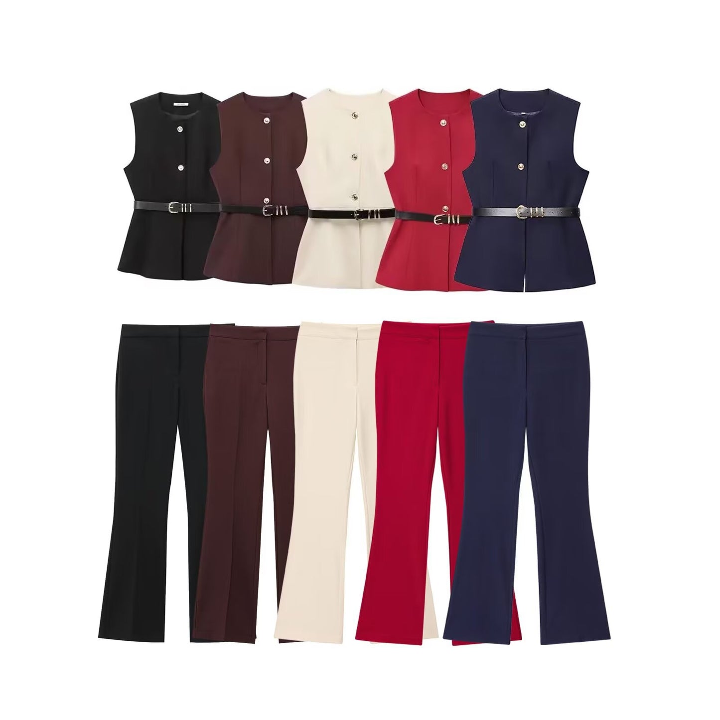 Women's Belt Simple Sleeveless Round Neck Vest Jacket