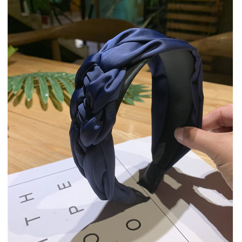 Korean Version of Solid Color Braided Wide-brimmed Fabric Headband