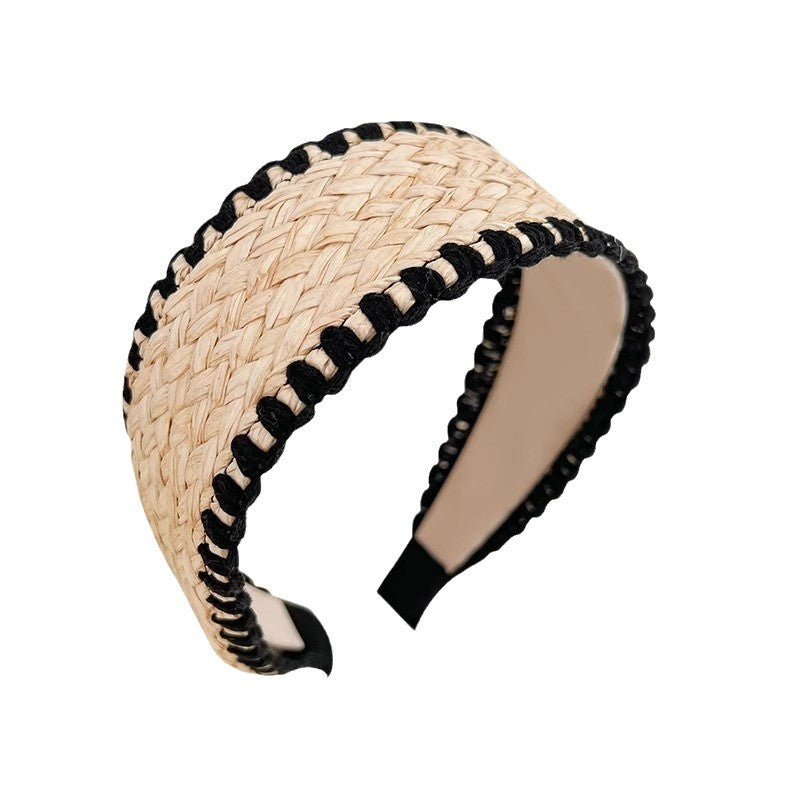 Bamboo Woven Wide Brim Hair Band Bohemian Straw Woven Head