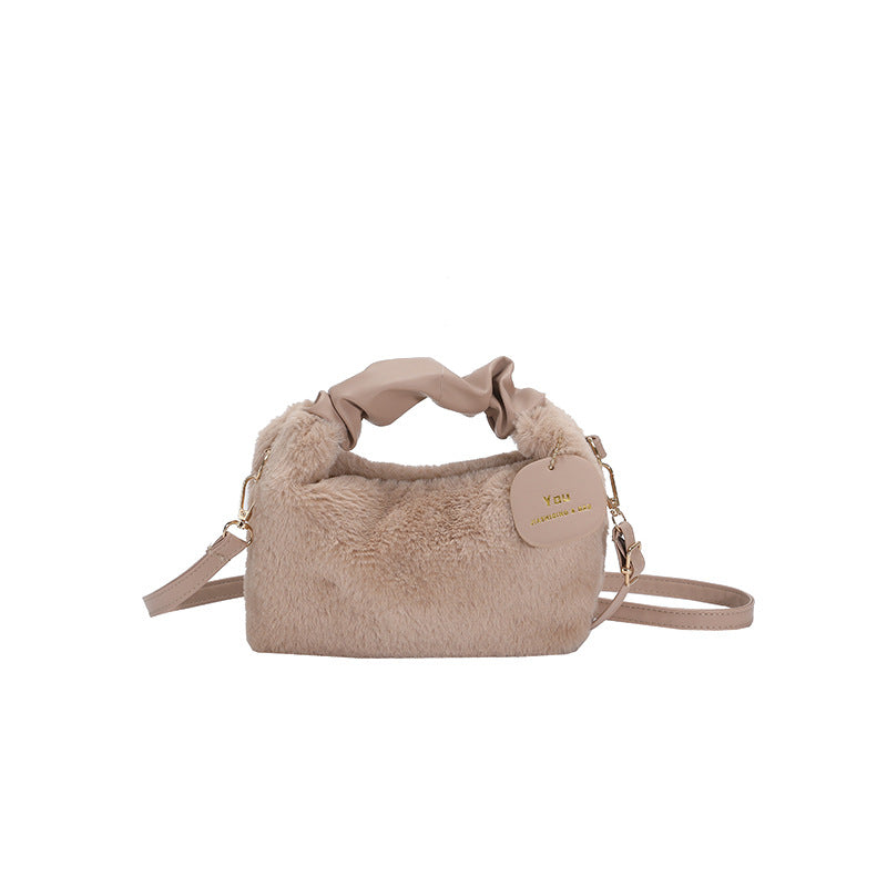 Plush Pleated Handbag Women's One Shoulder Crossbody Bag