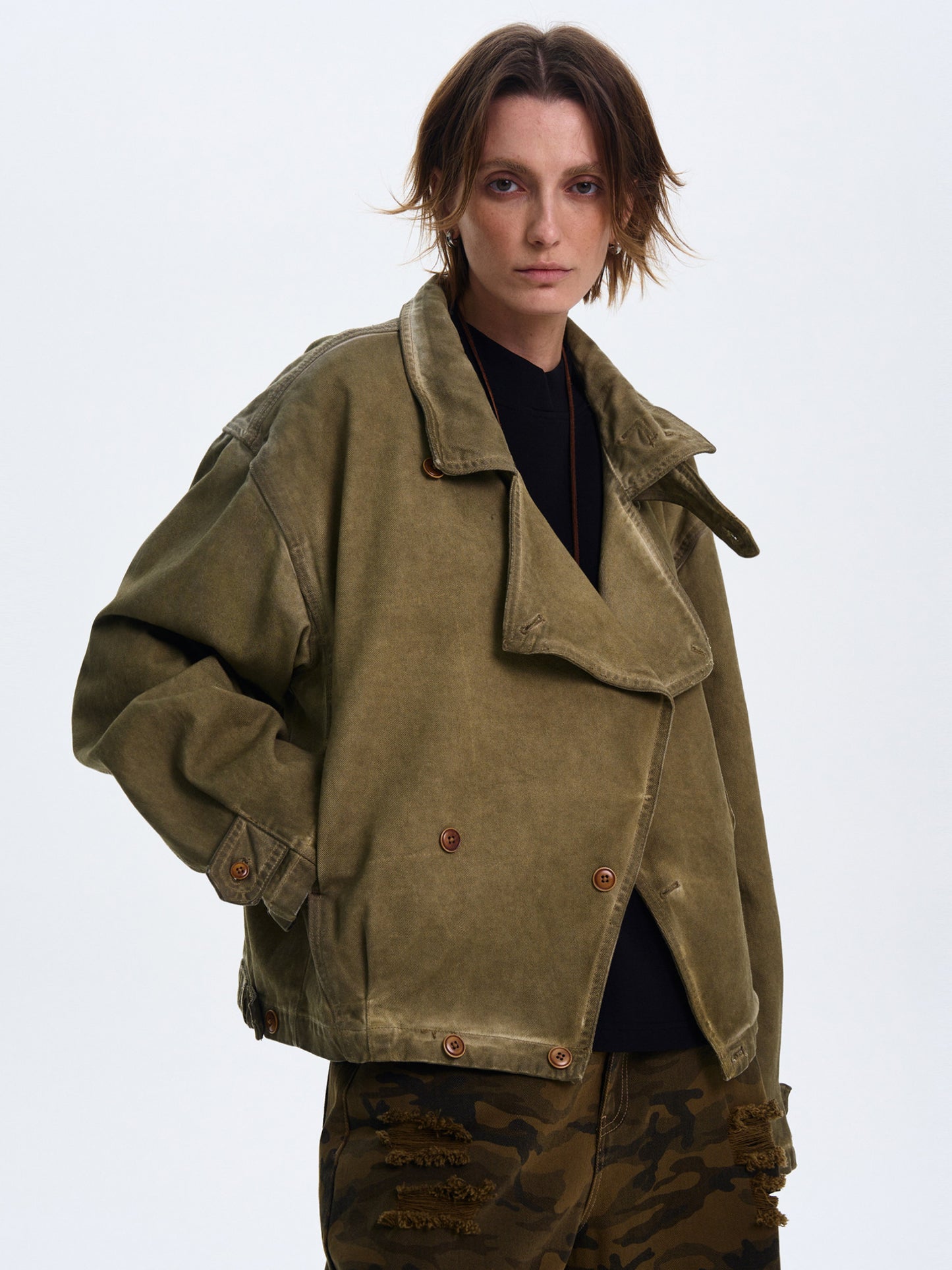 American Style Washed And Distressed Silhouette Jacket